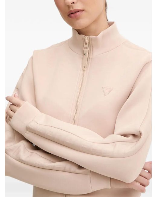 Guess Natural Logo-Embossed Zip-Up Sweater