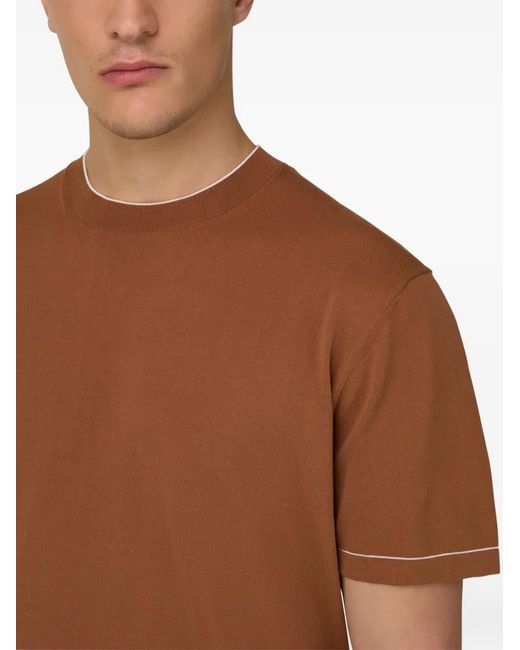Boggi Brown Cotton Contrasting-Details T-Shirt for men