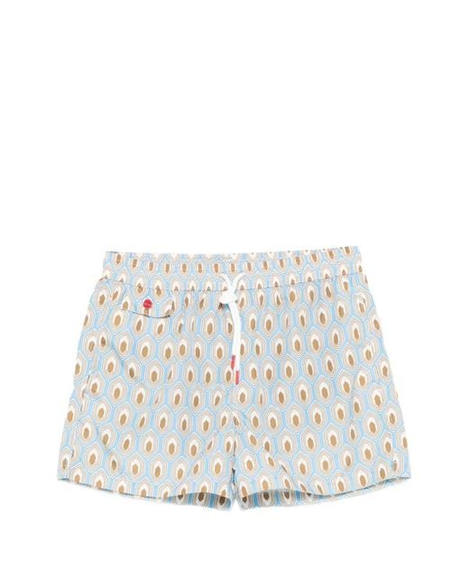 Kiton White Printed Swim Shorts for men