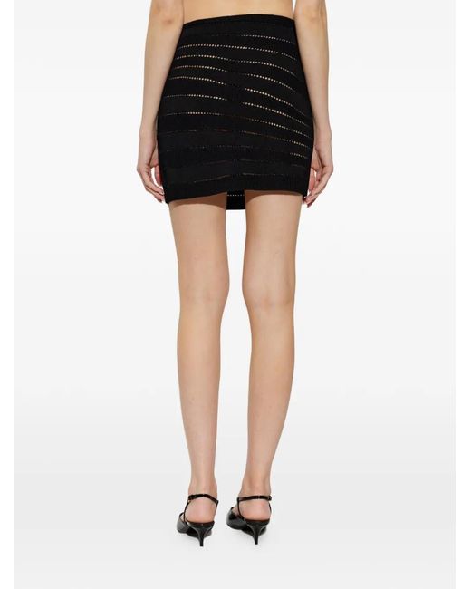Balmain Black Pointelle-Knit Ribbed Mini Skirt