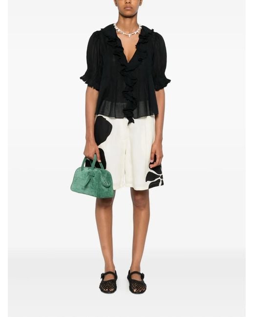 Doen Black Henri Ruffled Blouse