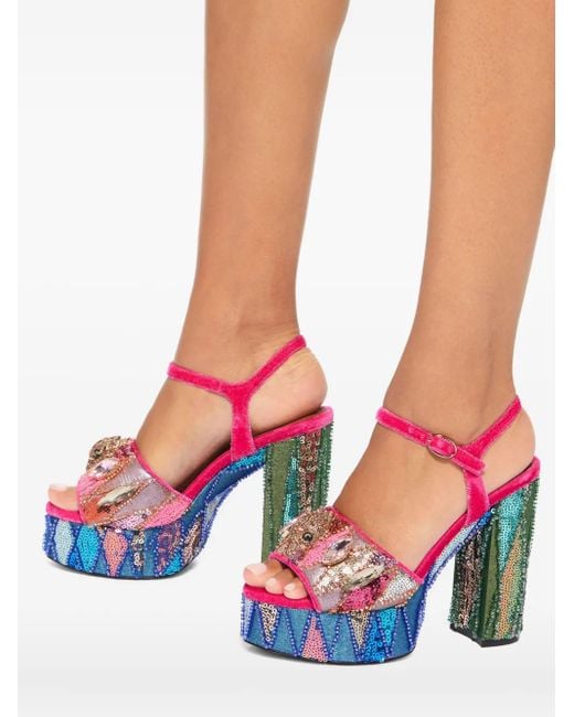 Sandali Con Plateau E Paillettes 125Mm di Kurt Geiger in Blue