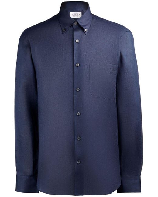 Tod's Blue Button-up Linen Shirt for men