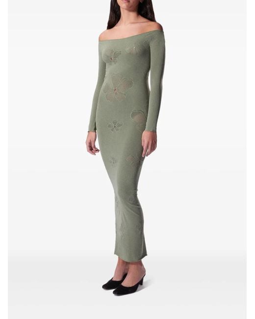 MACCAPANI Green Monogram-Pattern Midi Dress