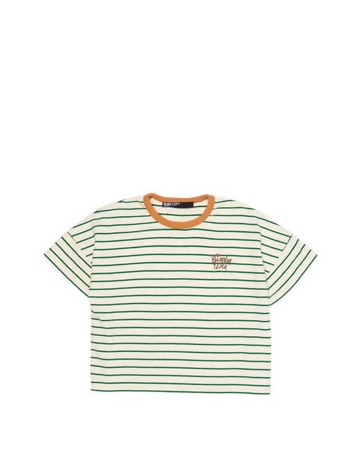 Bimba Y Lola Gray Striped Contrast Piping T-Shirt