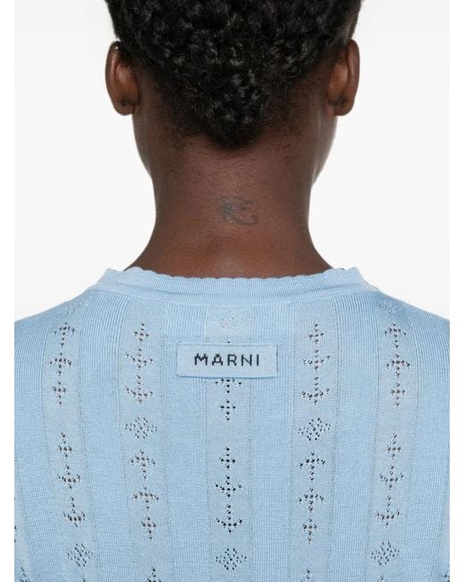 Marni Blue Bow-Detail Pointelle-Knit T-Shirt
