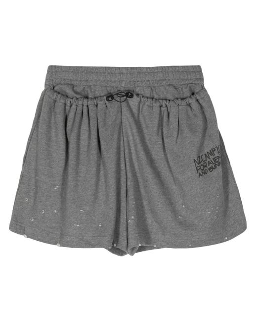 Natasha Zinko Gray Slogan-Print Distressed Track Shorts