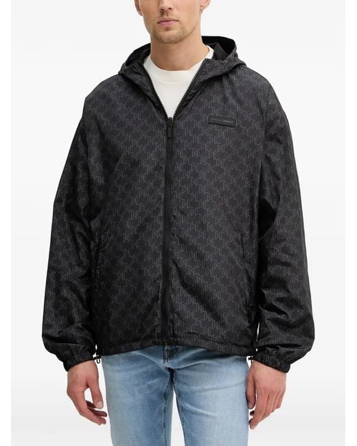 Karl Lagerfeld Black Hooded Patterned Reversible Jacket for men
