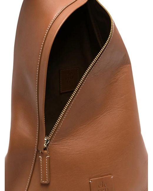 Eleventy Brown Logo-Patch Leather Backpack for men
