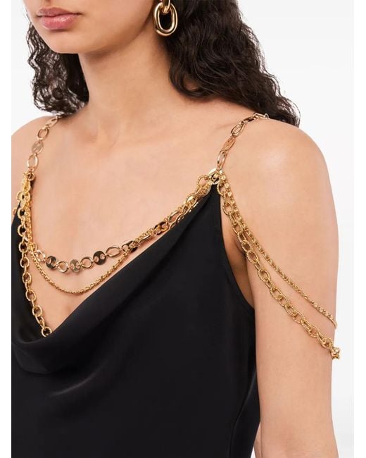 Rabanne Black Chain-Detail Cowl-Neck Top