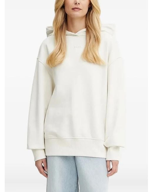 Boss White Logo-detail Hoodie