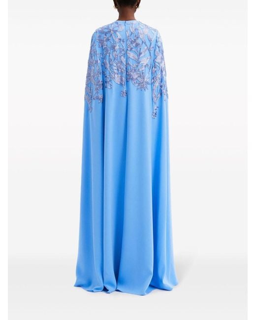 Vestido largo con aplique floral Oscar de la Renta de color Blue