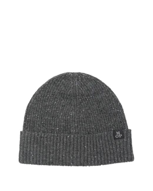 Marc O' Polo Gray Logo-Patch Ribbed Beanie Hat for men