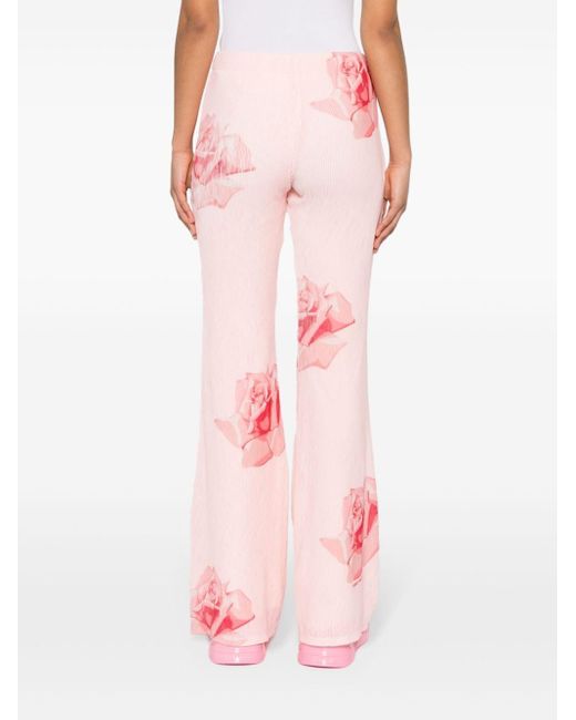 KENZO Pink Ausgestellte Hose mit Rosen-Print