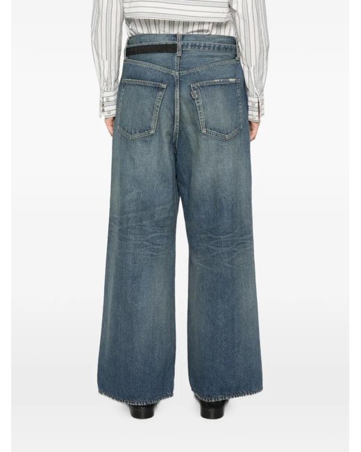 Sacai Blue Distressed Wide-Leg Jeans for men