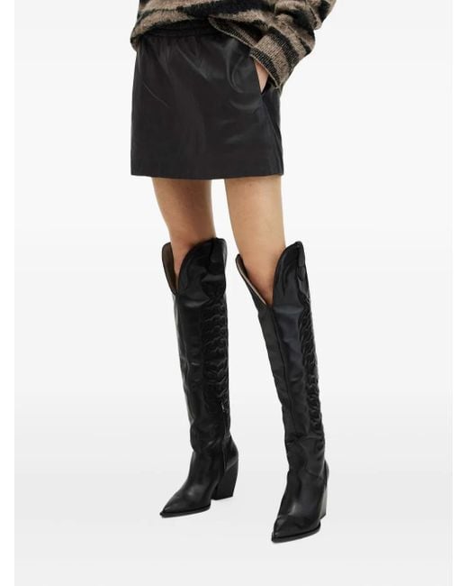 AllSaints エラスティックウエスト レザーミニスカート Black