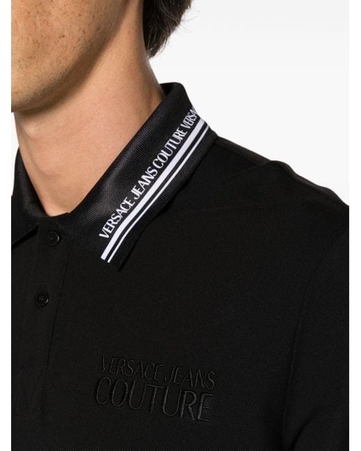 Polo en coton à logo imprimé Versace pour homme en coloris Black