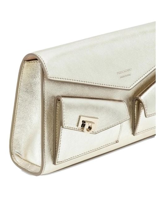 Ferragamo マルチポケット クラッチバッグ Natural