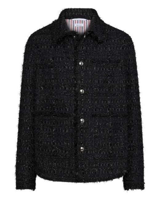 Thom Browne Black Satin Ribbon Tweed Fray Edge Utility Jacket for men