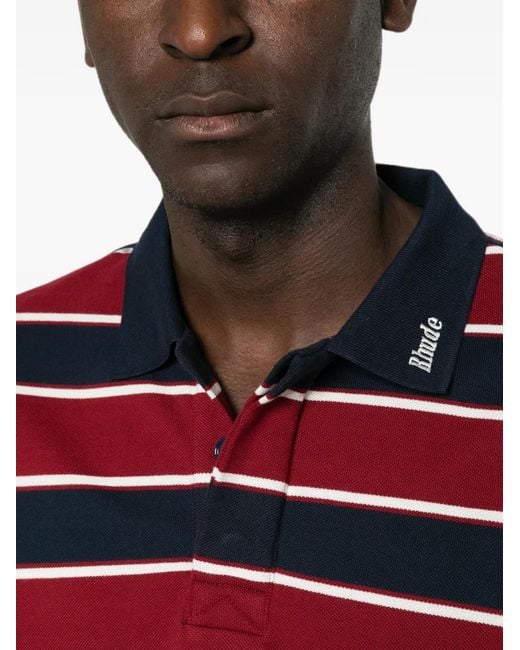 Rhude Red Striped Long-Sleeve Polo Shirt for men