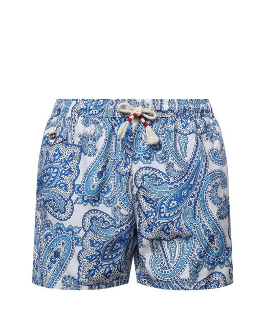 Mc2 Saint Barth Blue Paisley-Print Drawstring Swim Shorts for men