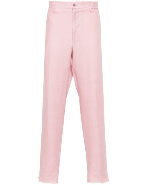Tagliatore Pink Pressed-crease Linen Tapered Trousers for men
