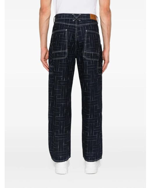 KENZO Blue Geometric-Pattern Jeans for men
