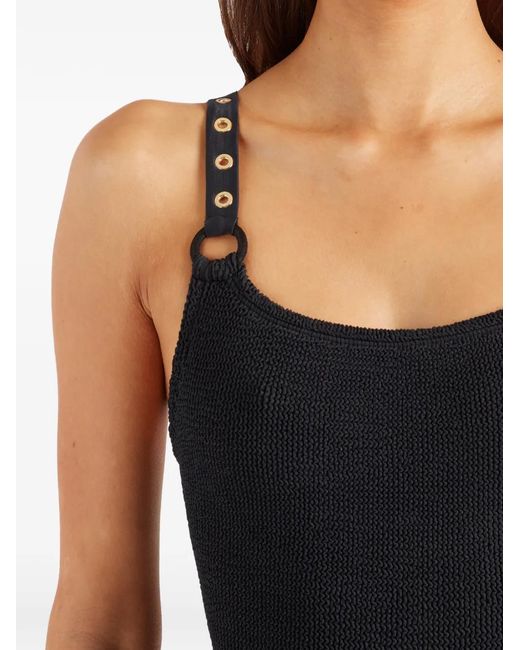 Hunza G Black Melody Eyelet-Detail Swimsuit