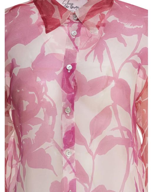 SLEEP NO MORE Pink Floral-Print Silk Blouse