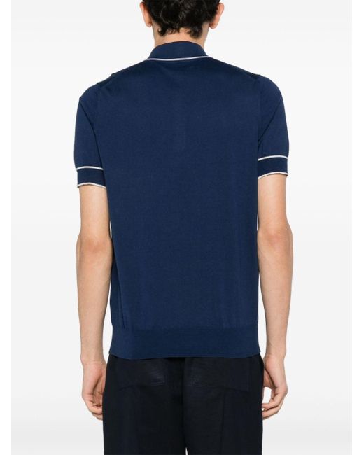 Brunello Cucinelli Blue Striped-trim Polo Shirt for men