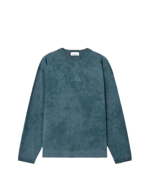 Stone Island Blue Long-Sleeve Graphic T-Shirt for men