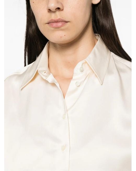Brunello Cucinelli White Balloon-Sleeve Silk Shirt