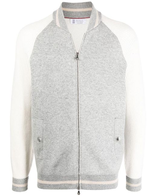 Brunello Cucinelli Wool Blend Bomber-style Cardigan in Grey (Gray) for ...