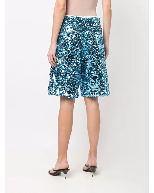 Plan C Blue Sequinned Bermuda Shorts