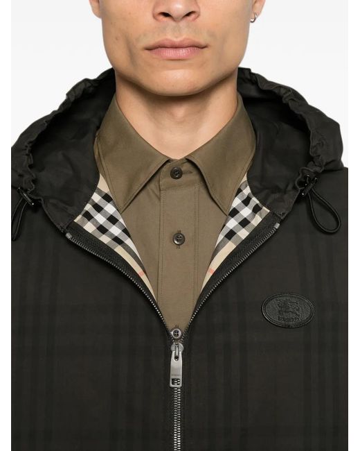 Burberry Black Check-Pattern Hooded Jacket for men