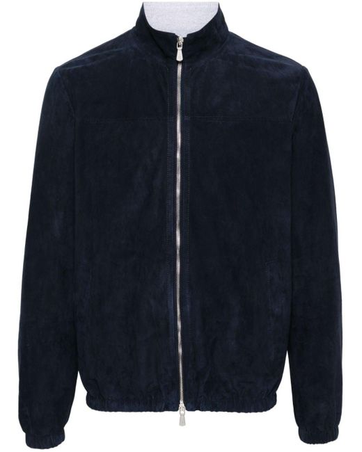 Eleventy Blue Elasticated-trim Suede Jacket for men
