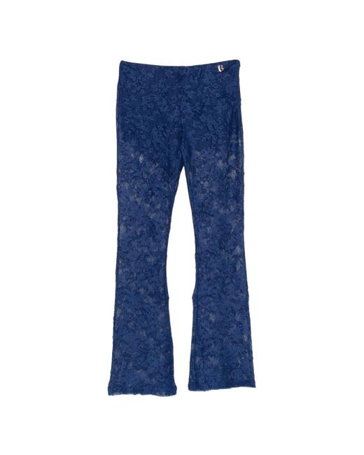 Blugirl Blumarine Blue Lace Logo-Plaque Flared Trousers