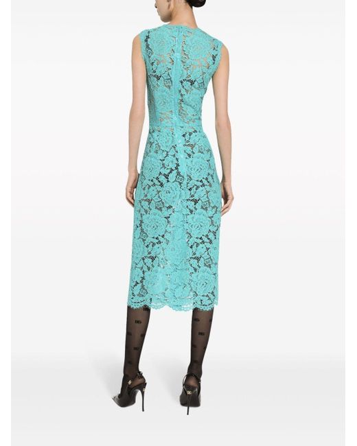 Dolce & Gabbana Mouwloze Midi-jurk Met Bloemenkant in het Blue