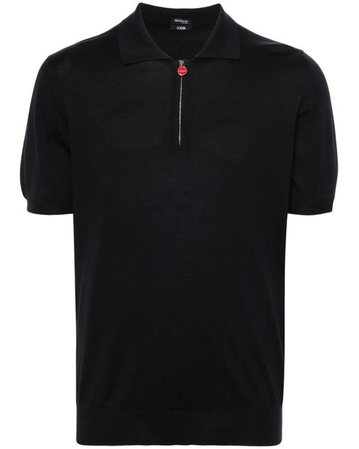 Kiton Black Fine-Ribbed Cotton Polo Shirt for men
