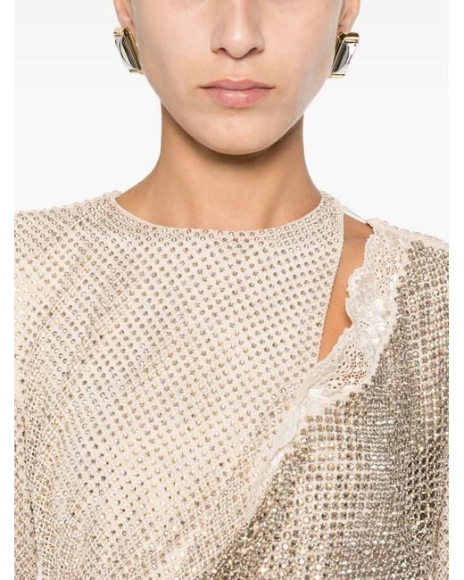 Self-Portrait Natural Champagne Rhinestone Lace Trim Mini Dress