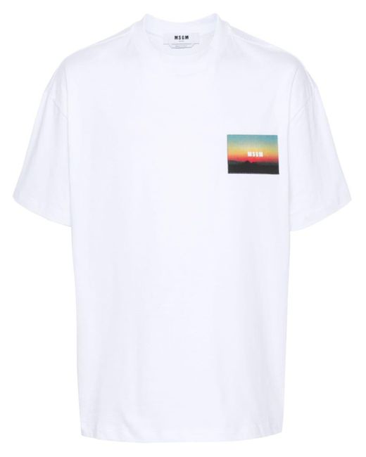MSGM White Sunset Print T-shirt Clothing for men