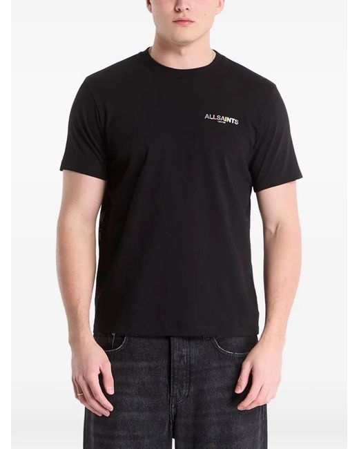AllSaints Black Printed Cotton T-Shirt for men