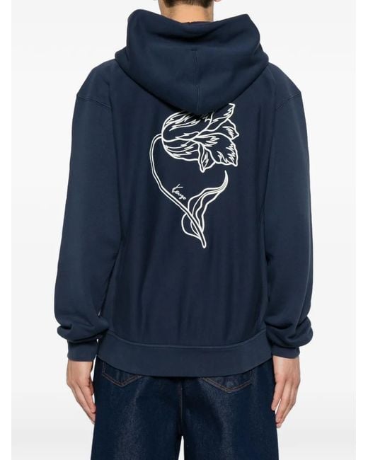 KENZO Blue Flower-Embroidered Zip-Up Hoodie for men