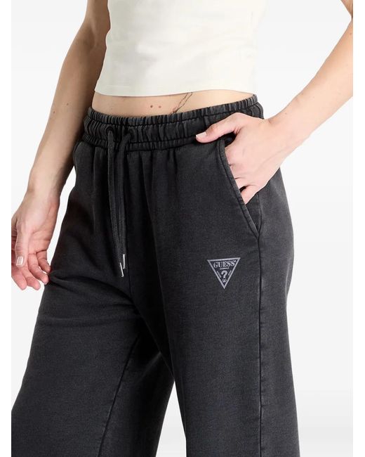 Guess Black Logo-Patch Wide-Leg Track Pants
