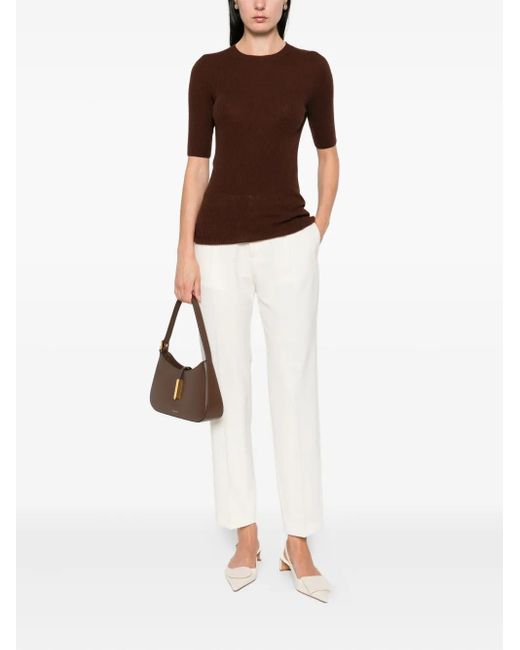Fabiana Filippi Brown Ribbed Short-Sleeve Top
