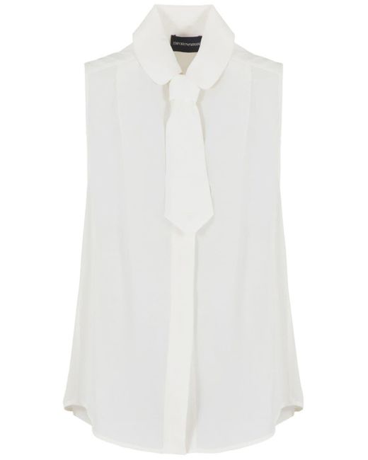 Blusa con detalle de lazo Emporio Armani de color White