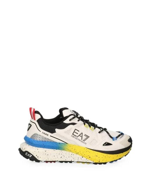 EA7 Blue Panelled Logo-Print Sneakers