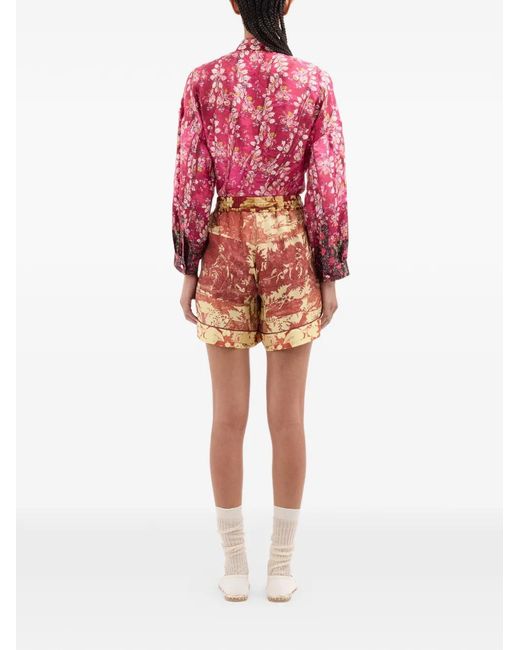 Pierre Louis Mascia Red Aloe Pastoral Print Elasticated Shorts