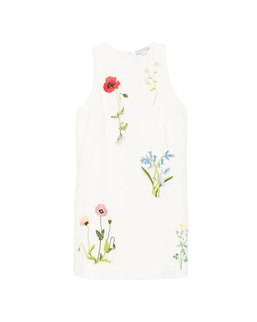 Stella McCartney White Floral-Embroidered Mini Dress