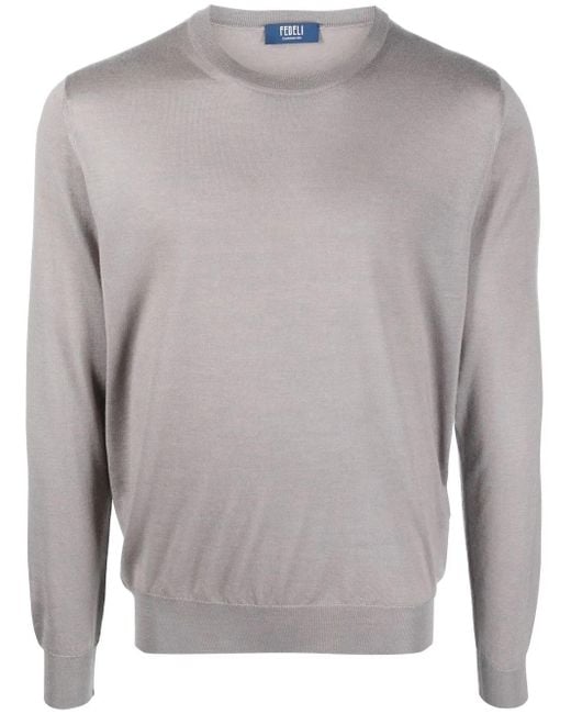 Fedeli Gray Crew-Neck Cashmere-Silk Jumper for men